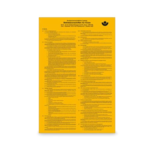 Aushang Berufsgenossenschaft Betriebsvorschriften für Krane - 31,0 x 47,5 cm - PVC-Folie, selbstklebend - Betriebsausstattung24 von Betriebsausstattung24
