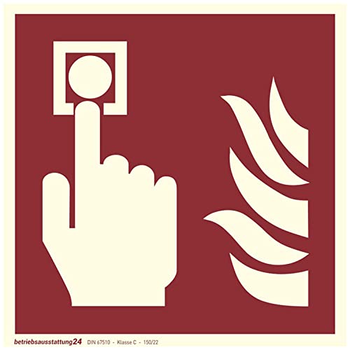 Brandmelder Schild | Aluminium langnachleuchtend | Größe: 20 x 20 cm | Symbol Schild l DIN 67510 Klasse C | Leuchtdichte 150 mcd | Brandschutzschild Brandschutzzeichen | Betriebsausstattung24® von Betriebsausstattung24