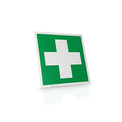 Betriebsausstattung24® Erste-Hilfe-Schild langnachleuchtend | Rettungszeichen Erste Hilfe | DIN 4844-2 D-E003 | Norm BGV A8 E03 | SR A1.3 E003 (Folie langnachleuchtend, 10,0 x 10,0) von Betriebsausstattung24