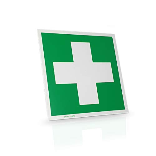 Betriebsausstattung24® Erste-Hilfe-Schild langnachleuchtend | Rettungszeichen Erste Hilfe | DIN 4844-2 D-E003 | Norm BGV A8 E03 | SR A1.3 E003 (Kunststoff langnachleuchtend, 15,0 x 15,0) von Betriebsausstattung24
