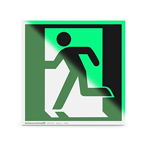 Fluchtwegschild Zusatzschild links | Folie, langnachleuchtend | 15 x 15 cm | ASR A1.3 ISO 7010 E001 | DIN 67510 Klasse C | Notausgang Rettungszeichen| Betriebsausstattung24® von Betriebsausstattung24