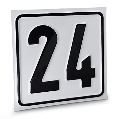 Betriebsausstattung24® Individuelles Hausnummernschild mit bis zu 2 Zeichen - Größe: 10 x 10 cm - Aluminiumschild - Farbe: weis/schwarz - Moderne Hausnummer- oder Parkplatzkennzeichnung von Betriebsausstattung24
