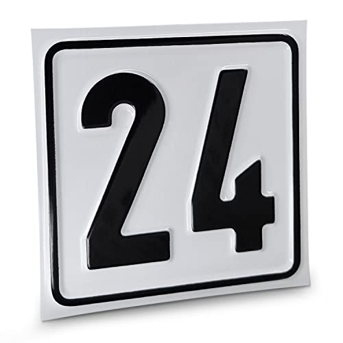 Betriebsausstattung24 Individuelles Hausnummernschild mit bis zu 2 Zeichen - Größe: 10 x 10 cm - Aluminiumschild - Farbe: weis/schwarz - Moderne Hausnummer- oder Parkplatzkennzeichnung von Betriebsausstattung24