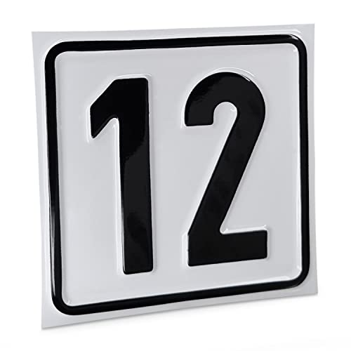 Betriebsausstattung24® Hausnummernschild Nr. 12 - Größe: 10 x 10 cm - Aluminiumschild - Farbe: weis/schwarz - Moderne Hausnummer- oder Parkplatzkennzeichnung von Betriebsausstattung24