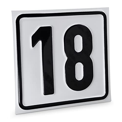 Betriebsausstattung24 Hausnummernschild Nr. 18 - Größe: 10 x 10 cm - Aluminiumschild - Farbe: weis/schwarz - Moderne Hausnummer- oder Parkplatzkennzeichnung von Betriebsausstattung24