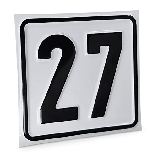 Betriebsausstattung24® Hausnummernschild Nr. 27 - Größe: 10 x 10 cm - Aluminiumschild - Farbe: weis/schwarz - Moderne Hausnummer- oder Parkplatzkennzeichnung von Betriebsausstattung24