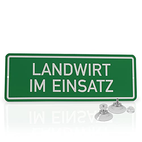 Betriebsausstattung24® Hinweisschild „Landwirt im Einsatz“ | Aluminiumverbundplatte mit 2 Saugnäpfen Größe (BxH): 29,7 x 10,5 cm | Landwirt im Einsatz | Autoschild | Hinweisschild Kraftfahrzeuge von Betriebsausstattung24