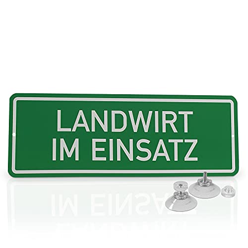 Betriebsausstattung24® Hinweisschild „Landwirt im Einsatz“ | Hart-PVC mit 2 Saugnäpfen Größe (BxH): 29,7 x 10,5 cm | Landwirt im Einsatz | Autoschild | Hinweisschild Kraftfahrzeuge | KFZ von Betriebsausstattung24