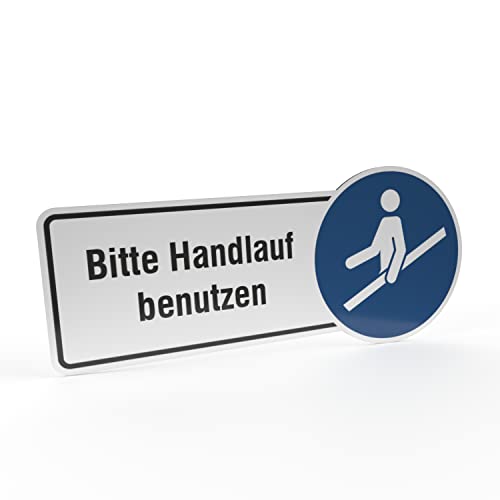 Betriebsausstattung24® Hinweisschild "Bitte Handlauf benutzen" | Folie, selbstklebend (BxH): 30,0 x 13,0 cm | Befestigungsart: Zum Verkleben | Text und Symbol Schild | Sicherheitshinweis von Betriebsausstattung24