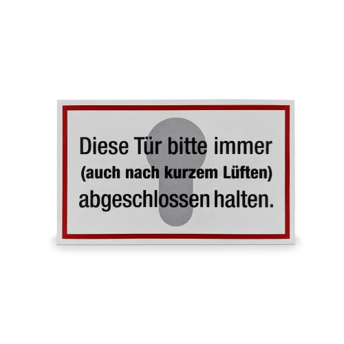 Betriebsausstattung24® Hinweisschild "Diese Tür bitte immer (…) abgeschlossen halten | Maße (BxH): 10,0 x 6,0 cm | Material: Selbstklebende Folie | Türschild von Betriebsausstattung24