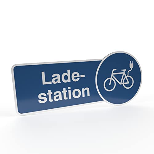 Betriebsausstattung24® Hinweisschild "Ladestation E-Bike" | Folie, selbstklebend (BxH): 30,0 x 13,0 cm | Befestigungsart: Zum Verkleben | Symbol und Text Schild | E- Fahrrad Ladestaion von Betriebsausstattung24