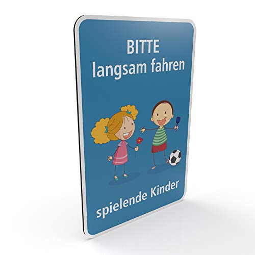 Betriebsausstattung24® Hinweisschild für Spielstraßen/verkehrsberuhigte Straßen | Spielende Kinder | 2mm (20,0 x 30,0 cm, Bitte langsam fahren - spielende Kinder) von Betriebsausstattung24