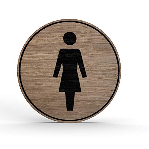 Holz-Türschild Piktogramm Damen - Hinweisschild aus Eichenfurnier - rund Ø 10cm, eiche - Für Ihre Tür & Wand - Inkl. Klebepad - Betriebsausstattung24® von Betriebsausstattung24