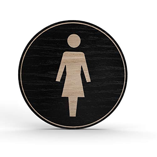 Holz-Türschild Piktogramm Damen - Hinweisschild aus Eichenfurnier - rund Ø 10cm, schwarz - Für Ihre Tür & Wand - Inkl. Klebepad - Betriebsausstattung24® von Betriebsausstattung24