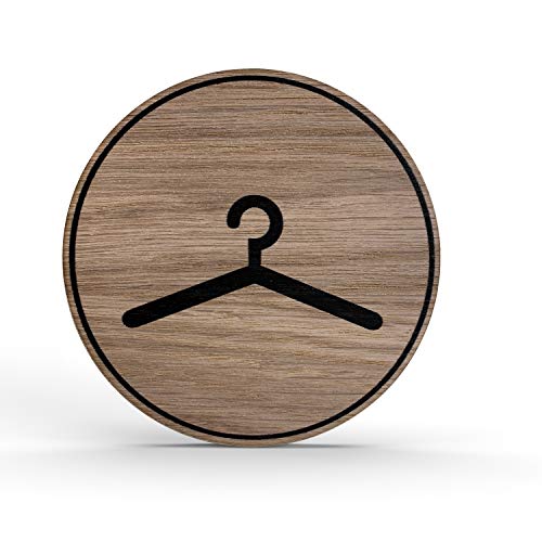 Holz-Türschild Piktogramm Garderobe - Hinweisschild aus Eichenfurnier - rund Ø 10cm, eiche - Für Ihre Tür & Wand - Inkl. Klebepad - Betriebsausstattung24® von Betriebsausstattung24