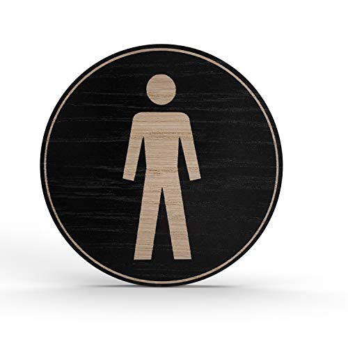 Holz-Türschild Piktogramm Herren - Hinweisschild aus Eichenfurnier - rund Ø 10cm, schwarz - Für Ihre Tür & Wand - Inkl. Klebepad - Betriebsausstattung24® von Betriebsausstattung24