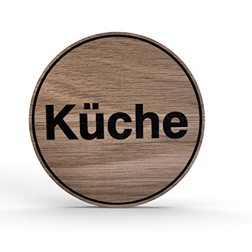 Holz-Türschild Piktogramm Küche - Hinweisschild aus Eichenfurnier - rund Ø 10cm, eiche - Für Ihre Tür & Wand - Inkl. Klebepad - Betriebsausstattung24® von Betriebsausstattung24