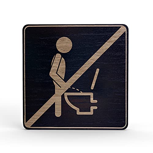 Holz-Türschild Piktogramm Nicht im Stehen...- Hinweisschild aus Eichenfurnier - eckig 10x10 cm, schwarz - Für Ihre Tür & Wand - Inkl. Klebepad - Betriebsausstattung24® von Betriebsausstattung24