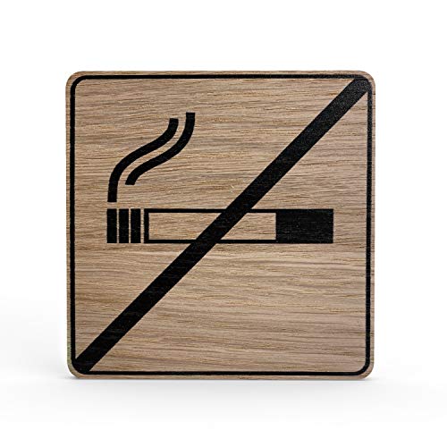 Holz-Türschild Piktogramm Rauchen verboten - Hinweisschild aus Eichenfurnier - eckig 10x10 cm, eiche - Für Ihre Tür & Wand - Inkl. Klebepad - Betriebsausstattung24® von Betriebsausstattung24