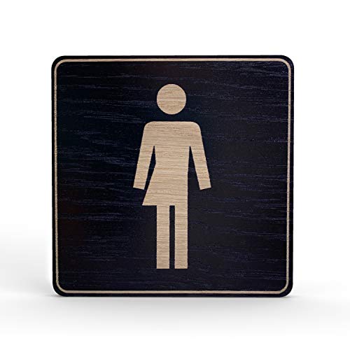 Holz-Türschild Piktogramm Unisex - Hinweisschild aus Eichenfurnier - eckig 10x10 cm, schwarz - Für Ihre Tür & Wand - Inkl. Klebepad - Betriebsausstattung24® von Betriebsausstattung24