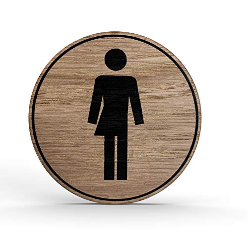 Holz-Türschild Piktogramm Unisex - Hinweisschild aus Eichenfurnier - rund Ø 10cm, eiche - Für Ihre Tür & Wand - Inkl. Klebepad - Betriebsausstattung24® von Betriebsausstattung24