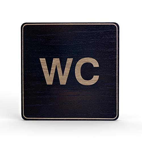 Holz-Türschild Piktogramm WC Toilette - Hinweisschild aus Eichenfurnier - eckig 10x10 cm, schwarz - Für Ihre Tür & Wand - Inkl. Klebepad - Betriebsausstattung24® von Betriebsausstattung24