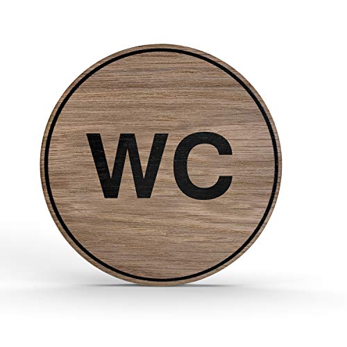 Holz-Türschild Piktogramm WC Toilette - Hinweisschild aus Eichenfurnier - rund Ø 10cm, eiche - Für Ihre Tür & Wand - Inkl. Klebepad - Betriebsausstattung24® von Betriebsausstattung24