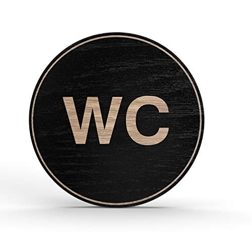 Holz-Türschild Piktogramm WC Toilette - Hinweisschild aus Eichenfurnier - rund Ø 10cm, schwarz - Für Ihre Tür & Wand - Inkl. Klebepad - Betriebsausstattung24® von Betriebsausstattung24