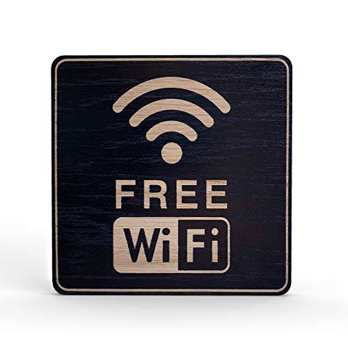 Holz-Türschild Piktogramm Wifi - Hinweisschild aus Eichenfurnier - eckig 10x10 cm, schwarz - Für Ihre Tür & Wand - Inkl. Klebepad - Betriebsausstattung24® von Betriebsausstattung24