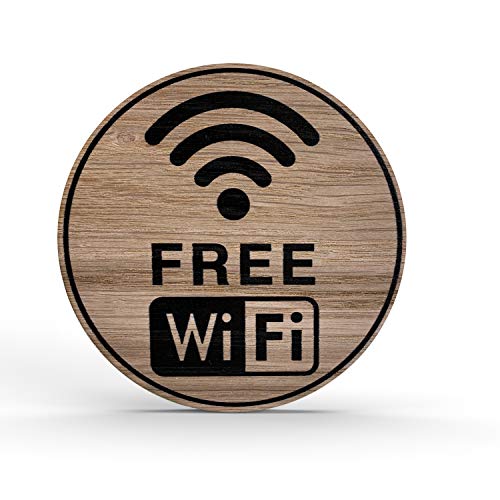 Holz-Türschild Piktogramm Wifi - Hinweisschild aus Eichenfurnier - rund Ø 10cm, eiche - Für Ihre Tür & Wand - Inkl. Klebepad - Betriebsausstattung24® von Betriebsausstattung24