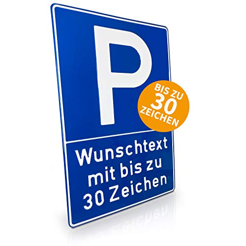 Betriebsausstattung24® Individuell gefertigtes Parkplatzschild mit Wunschtext | Geprägt | Text nach Wahl | Bis zu 30 Zeichen | Aluminiumschild | Blau/weiß | B 40,0 x H 60,0 cm von Betriebsausstattung24