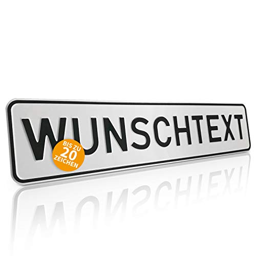 Betriebsausstattung24® Individuelles Parkplatzschild mit Wunschprägung/Wunschtext ohne P-Symbol | Kennzeichen-Form Text nach Wahl | BxH 52,0 x 11,0 cm | mit/ohne Löcher von Betriebsausstattung24