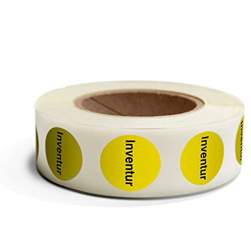 Betriebsausstattung24 Inventuretiketten "Inventur" - 500 Stück auf Rolle - Durchmesser: 3,0 cm Ø - Farbe: Gelb - Material: Haftpapier - Inventuraufkleber - Organisationsetiketten von Betriebsausstattung24