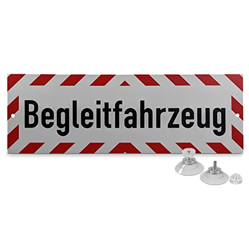Betriebsausstattung24® KFZ Hinweisschild "Begleitfahrzeug" | 30,0 x 10,5 cm | Hart- PVC, mit Saugnäpfen | Befestigungsart: Zum Anheften | Auto Schild | PKW Markierung | Fahrzeug Kennzeichnung von Betriebsausstattung24