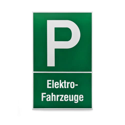 Betriebsausstattung24® Parkplatzschild "Elektrofahrzeuge" - Polystyrol, 25,0 x 40,0 cm - Befestigungsart: Zum Verschrauben - Farbe: Grün - E-Auto Parkplatz Hinweisschild - Elektroauto Parkschild von Betriebsausstattung24