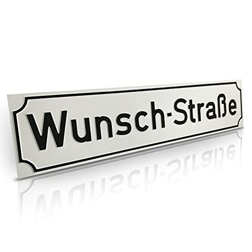 Betriebsausstattung24® Straßenschild | Nostalgische Straßen- & Wegschilder | Mit Wunschtext Prägung | Aluminiumschild mit Antiqua-Rand | Größe: (60,0 x 13,0 cm, Weiß mit schwarzer Schrift) von Betriebsausstattung24