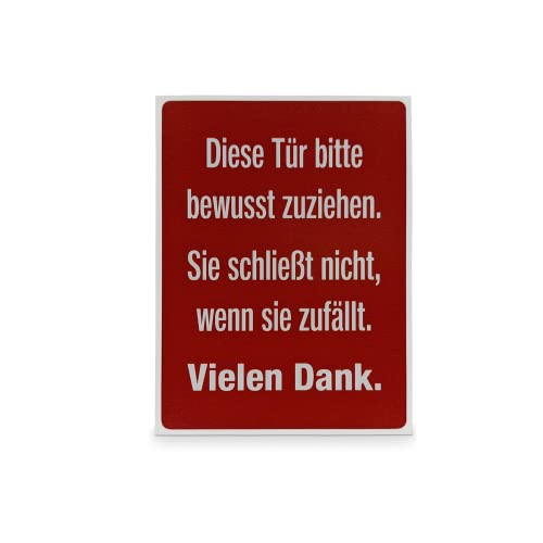 Betriebsausstattung24® Türschild "Diese Tür bitte bewusst zuziehen…" | Größe (BxH): 6,0 x 8,0 cm | Material: Selbstklebende Folie | Farbe: Rot | Hinweisschild Tür von Betriebsausstattung24