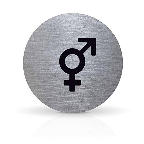 Betriebsausstattung24® Türschild Piktogramm Unisex - Rundes Hinweisschild aus Aluminium - Für Ihre Tür & Wand - Silber - Durchmesser Ø 7,0 cm - Inkl. Klebepad von Betriebsausstattung24