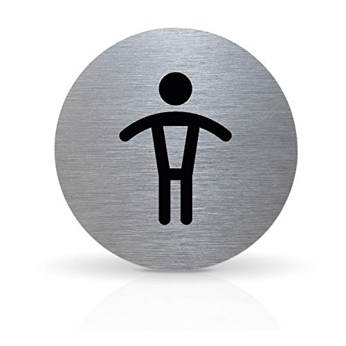 Betriebsausstattung24® Türschild Piktogramm Herren - Rundes Hinweisschild aus Aluminium - Für Ihre Tür & Wand - Silber - Durchmesser Ø 7,0 cm - Inkl. Klebepad von Betriebsausstattung24