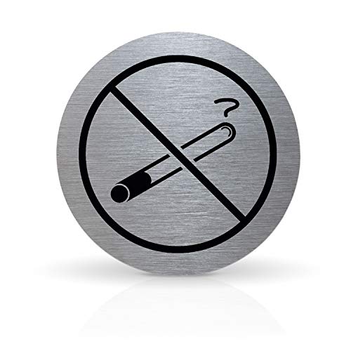 Betriebsausstattung24® Türschild Piktogramm Rauchen verboten - Rundes Hinweisschild aus Aluminium - Für Ihre Tür & Wand - Silber - Durchmesser Ø 7,0 cm - Inkl. Klebepad von Betriebsausstattung24