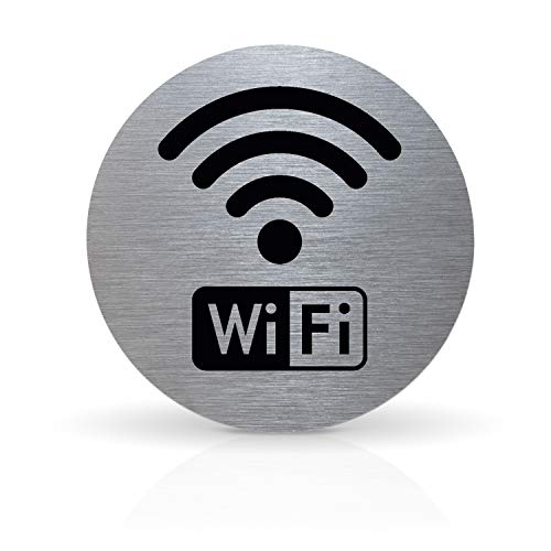 Betriebsausstattung24® Türschild Piktogramm WiFi/WLAN- Rundes Hinweisschild aus Aluminium - Für Ihre Tür & Wand - Silber - Durchmesser Ø 7,0 cm - Inkl. Klebepad von Betriebsausstattung24