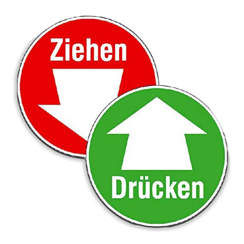 Betriebsausstattung24® Türschild Ziehen & Drücken | zweiseitig Bedruckt | selbstklebend | PVC-Folie (Ziehen & Drücken mit Pfeil (Nr.1), Ø 6,0 cm) von Betriebsausstattung24