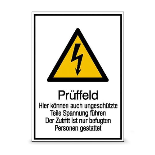 Betriebsausstattung24 Warn-Kombischild „Prüffeld - hier können auch ungeschützte Teile ...“ - Hart-PVC, 21,0 x 29,7 cm - Sicherheitsschild/Warnschild von Betriebsausstattung24