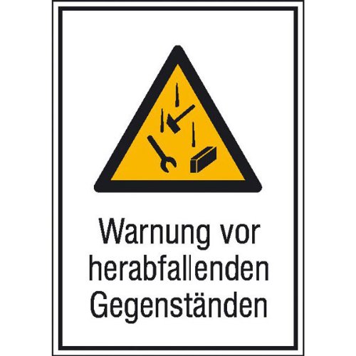 Betriebsausstattung24® Warn-Kombischild „Warnung vor herabfallenden Gegenständen“ | Sicherheitsschild/Warnschild | Betriebssicherheit | Aluminium, 13,1 x 18,5 cm von Betriebsausstattung24