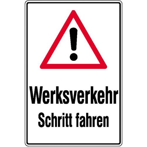 Betriebsausstattung24® Warn-Kombischild „Werksverkehr Schritt fahren“ | Sicherheitsschild/Warnschild | Betriebssicherheit | Aluminium , 52,5 x 74,2 cm von Betriebsausstattung24