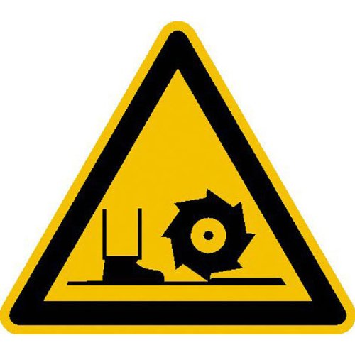 Betriebsausstattung24® Warnschild auf Bogen Warnung vor Fräswelle 10 Stk/Bogen Gröߟe Einzeletikett (SL): 5,0 cm PVC-Folie, selbstklebend von Betriebsausstattung24