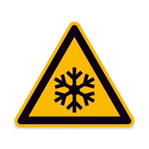 Betriebsausstattung24 Warnschild Warnung vor niedriger Temperatur/Frost - PVC-Folie, selbstklebend - 5,0 cm Seitenlänge - 10 Nutzen auf Bogen - W010 von Betriebsausstattung24