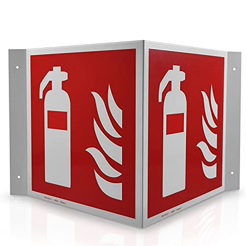 Betriebsausstattung24 Feuerlöscher Winkelschild - Aluminium langnachleuchtend - Größe: 26 x 15 x 11 cm - Symbol Schild l DIN 67510 Klasse C - Leuchtdichte 150 mcd - Brandschutzschild von Betriebsausstattung24