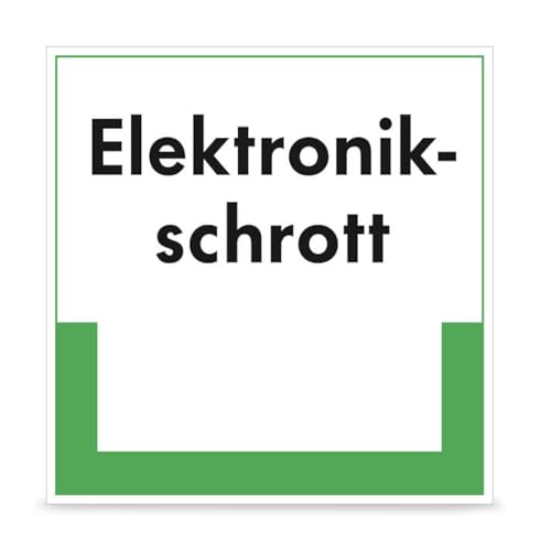Betriebsausstattung24 Abfallkennzeichnung "Elektronikschrott" - Folie PE/PP, selbstklebend -10,0 x 10,0 cm - Text Schild - grün weiß schwarz von Betriebsausstattung24