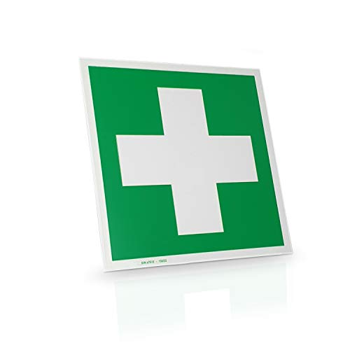 Betriebsausstattung24 Erste Hilfe & Verbandskasten Schild - Hart-PVC Folie langnachleuchtend & selbstklebend - 15,0 x 15,0 cm - DIN 4844-2 D-E003 - L4Norm BGV A8 E03 von Betriebsausstattung24
